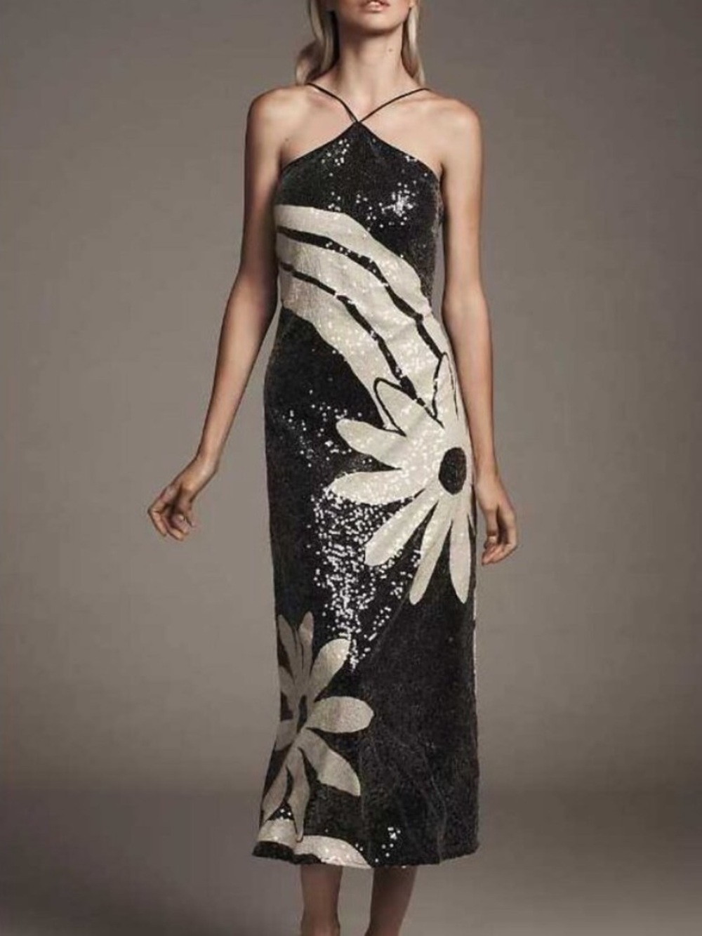 FARM Rio Black and White Sequin Midi Dress
